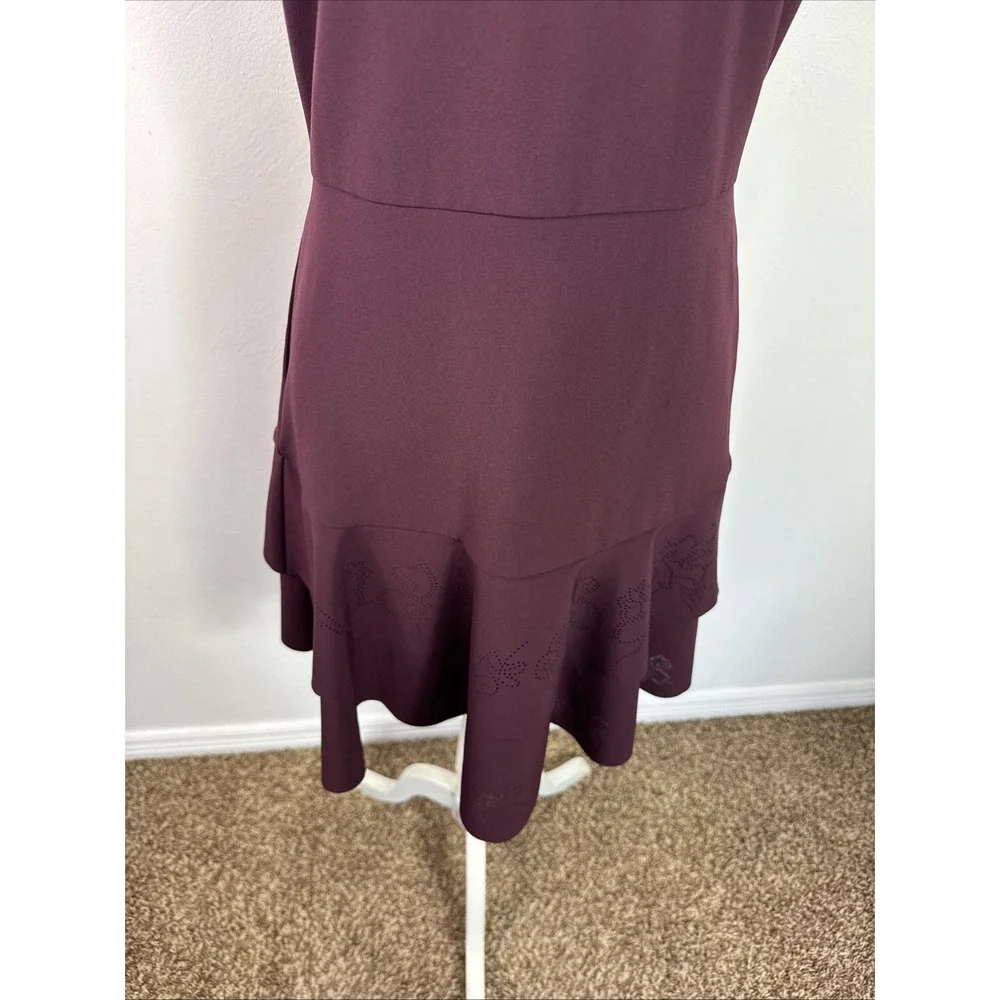 Parker Luana Women's 10 Mini Dress Sleeveless Laser Cut Design Tiered Burgundy E